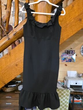 Nanette Black Ruffle-Trim Midi Dress
